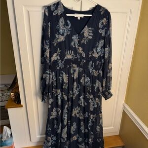 Lucky Brand Navy Paisley Long Sleeve Dress